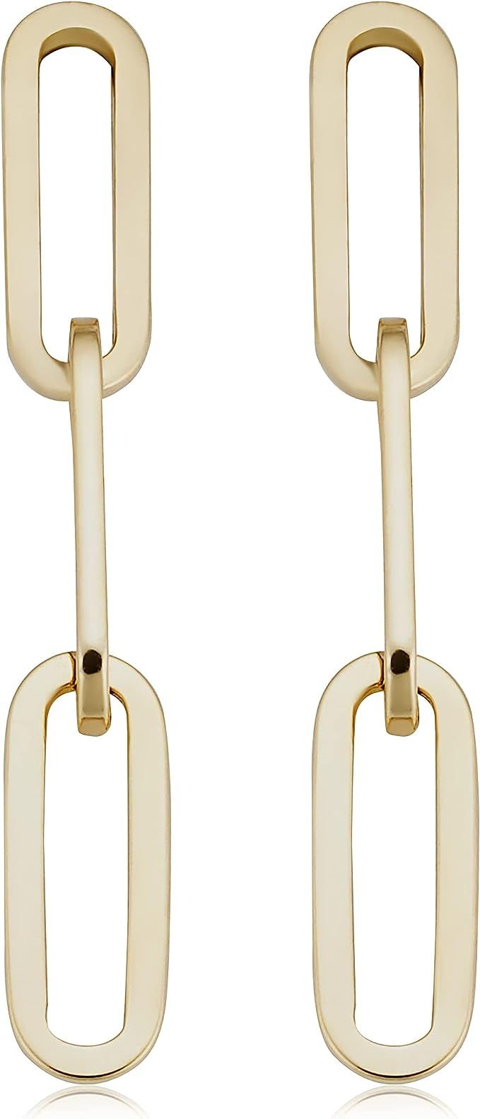 14k Yellow Gold Paperclip Link Chain Drop Earrings (0.95 inches long) | Amazon (US)