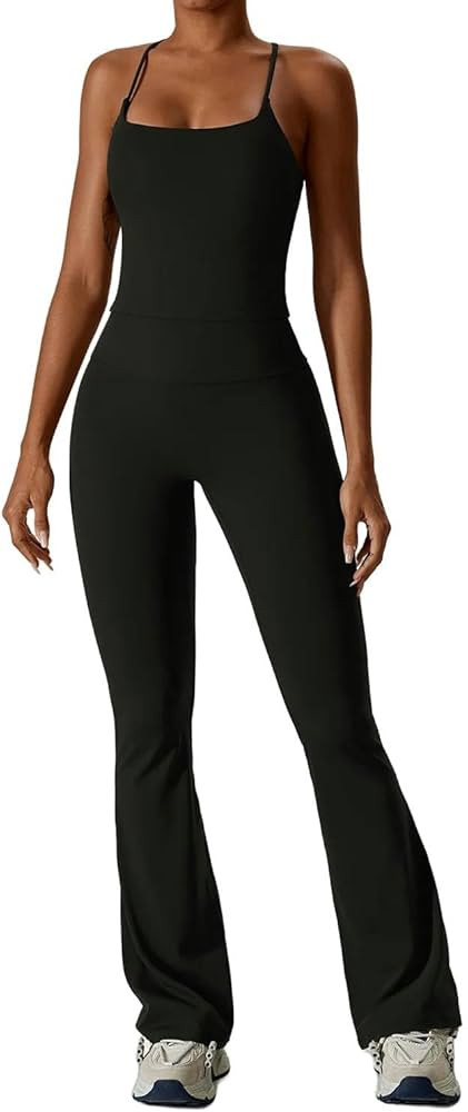 Yoga Set Women's Gym Yoga Suit Tight Fitting Sports Set T Shirts Bra Tank Top Loose Bell-Bottoms | Amazon (US)