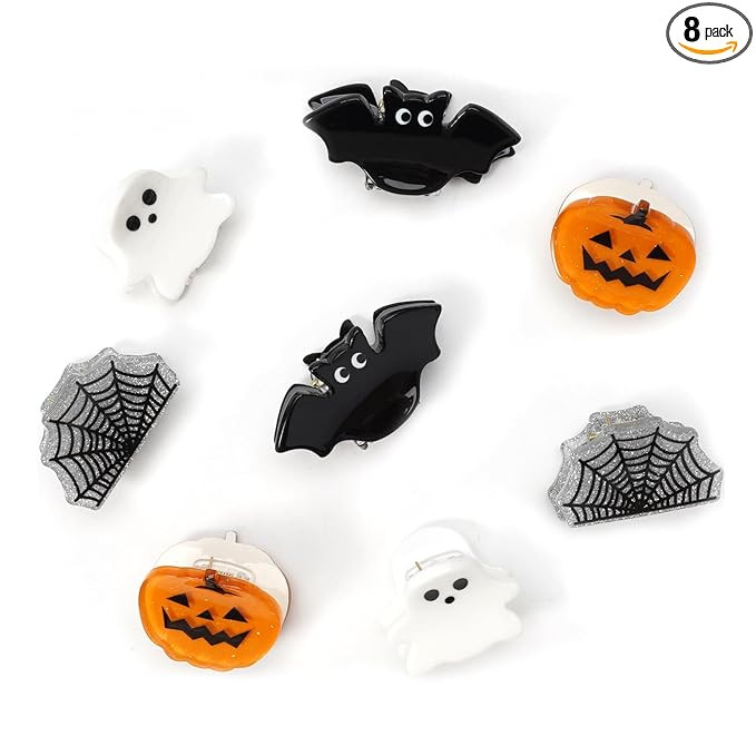 8pcs Mini Halloween hair clips for Women Pumpkin Ghost Skeleton Spide Web Hair Claw Clips Hair Ac... | Amazon (US)