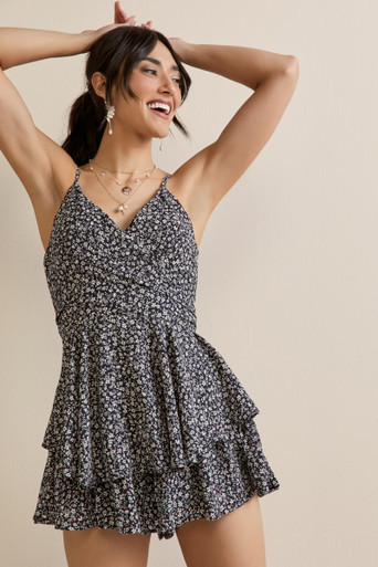 Lenora Ditsy Floral Surplice Romper | Francesca's