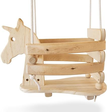 Ecotribe Wooden Unicorn Swing Set for Toddlers - Smooth Birch Wood with Natural Cotton Ropes Outd... | Amazon (US)