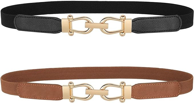 JASGOOD Women Skinny Elastic Belt for Dresses,Thin Retro Stretch Waist Belt with Golden Buckle 2 ... | Amazon (US)