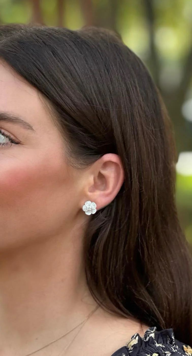 Mother of Pearl Chinoiserie Blossom Flower Stud | Nicola Bathie Jewelry