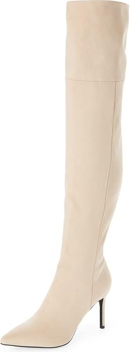 Jeffrey Campbell Pillar-HI Ivory Nude Suede High Heel Pointed Toe Over Knee Boot | Amazon (US)