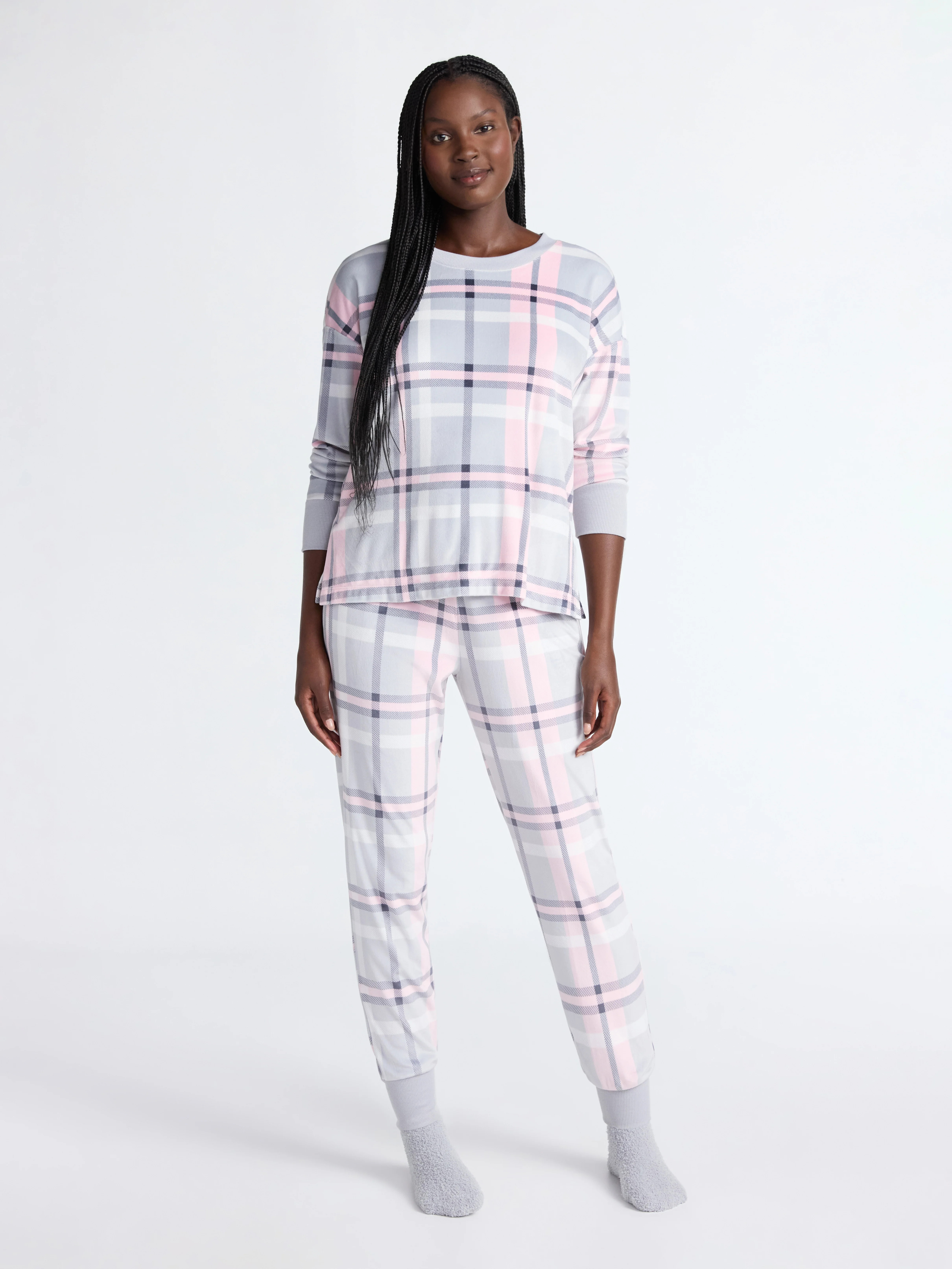 Joyspun Women's 3-Piece Pajama Set with Long Sleeves, Pants, and Elastic Velvet Socks, Sizes XS-4... | Walmart (US)