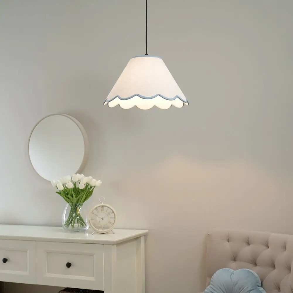 Green ValueLights Florie Natural Linen Large Tapered Lamp Shade with Scallop Pastel Trim | Debenh... | Debenhams UK