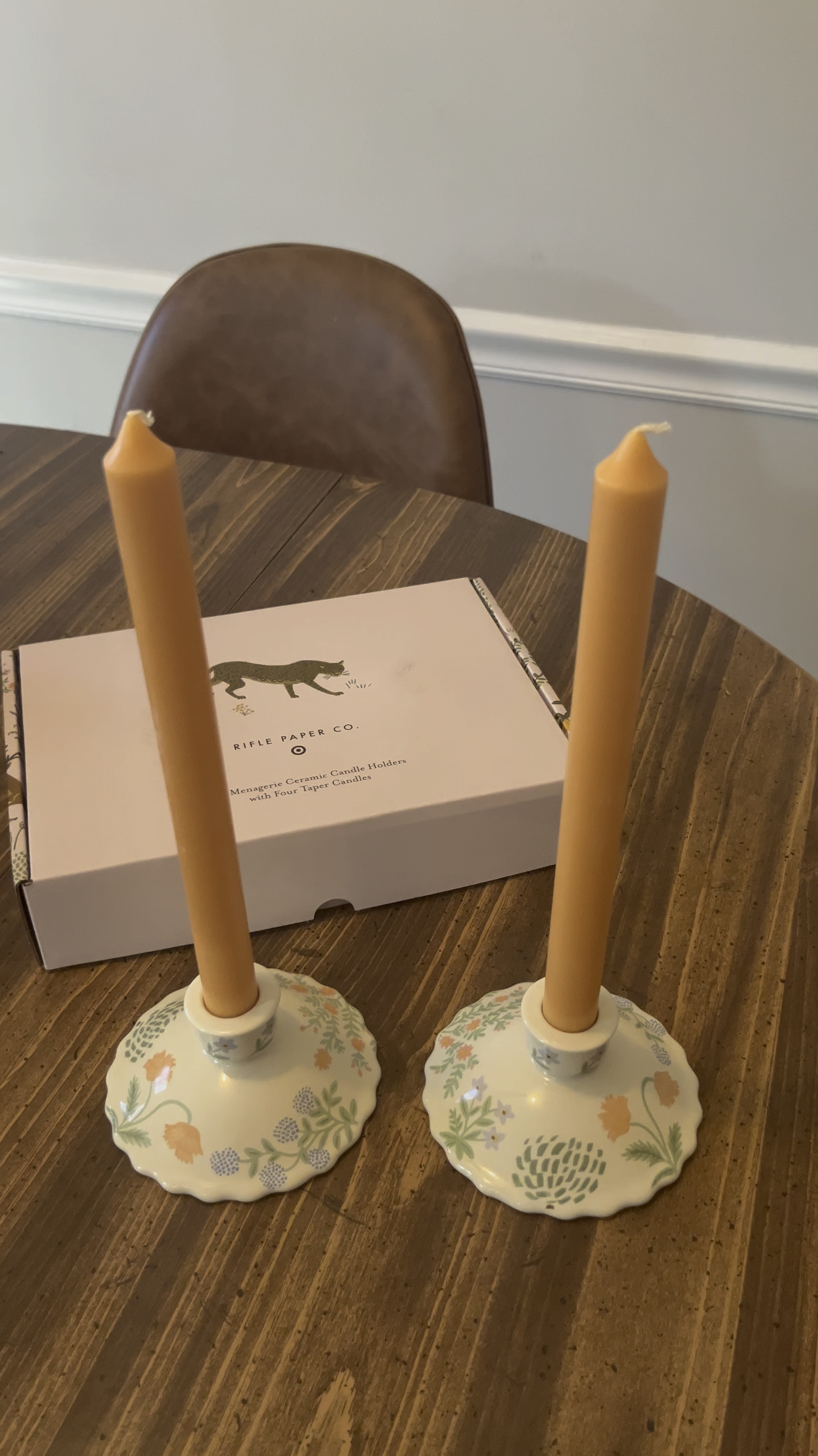 New rifle paper co x target candle holders & candle sticks did not disappoint! $20 for two holders and two sets of candles - this peach color and white. I am obsessed and might get another pattern. Floral is my love language 🌸 

Would be a perfect gift! It’s ushering in Spring and I’m here for it 

#LTKfindsunder50 #LTKhome #LTKVideo