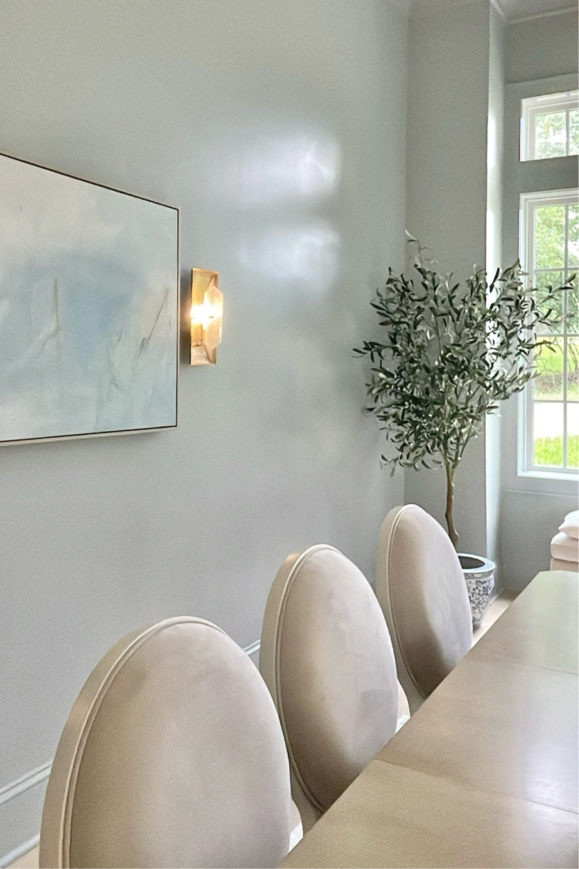 Dining room sneak peek! 
Dining chairs, dining table, olive tree, wall sconces below. I also included some items I’m using in the room that are not pictured 💙

#LTKhome