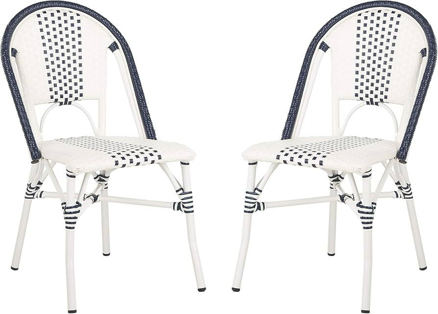SAFAVIEH Outdoor Collection Zoya Navy and White Stackable Chair (Set of 2) | Amazon (US)