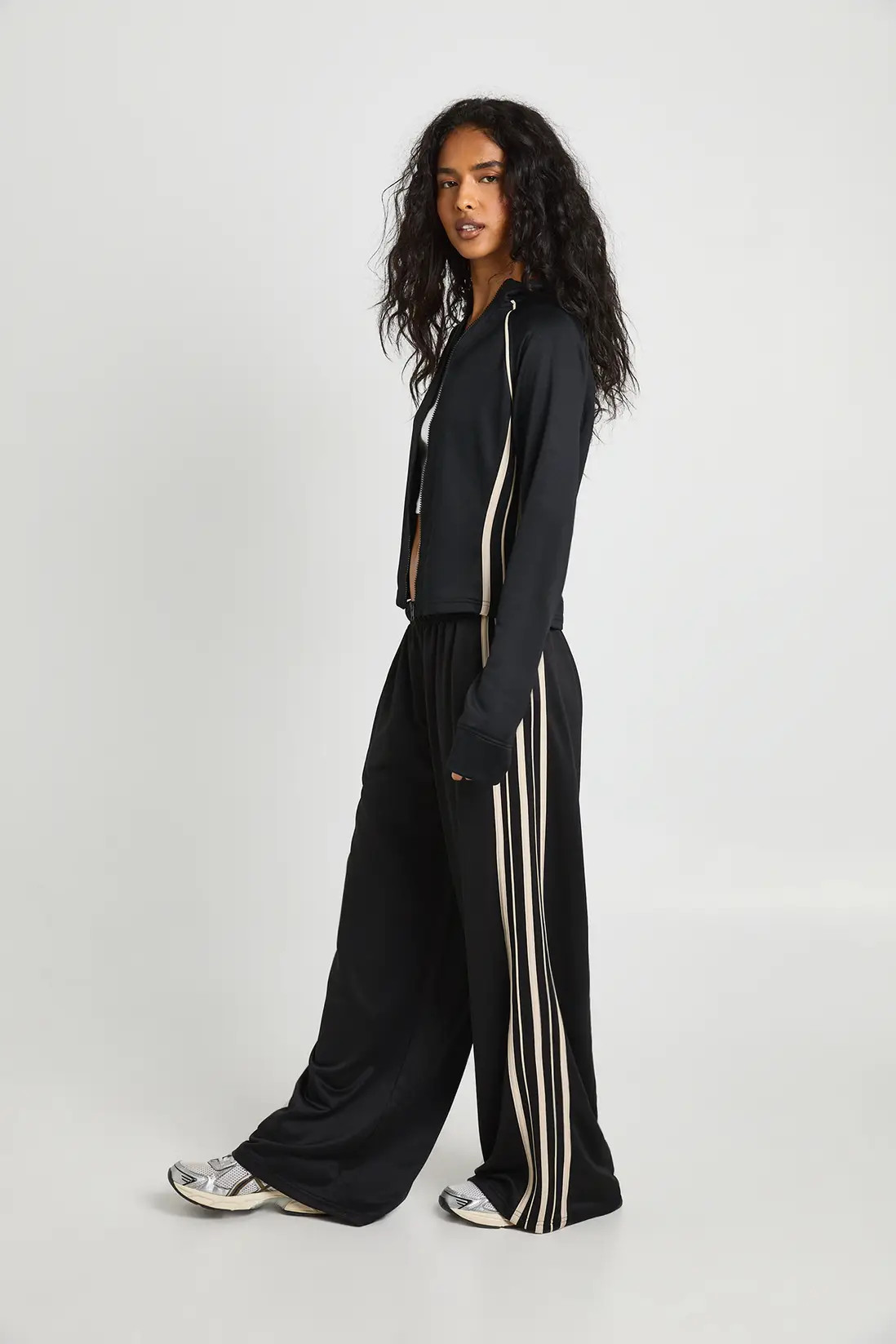 Side Stripe Tricot Adjustable Cuff Wide Leg Jogger | Boohoo.com (UK & IE)
