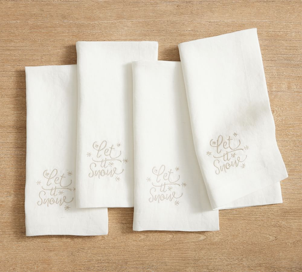 Let it Snow Shimmer Embroidered Linen Napkins - Set of 4 | Pottery Barn (US)