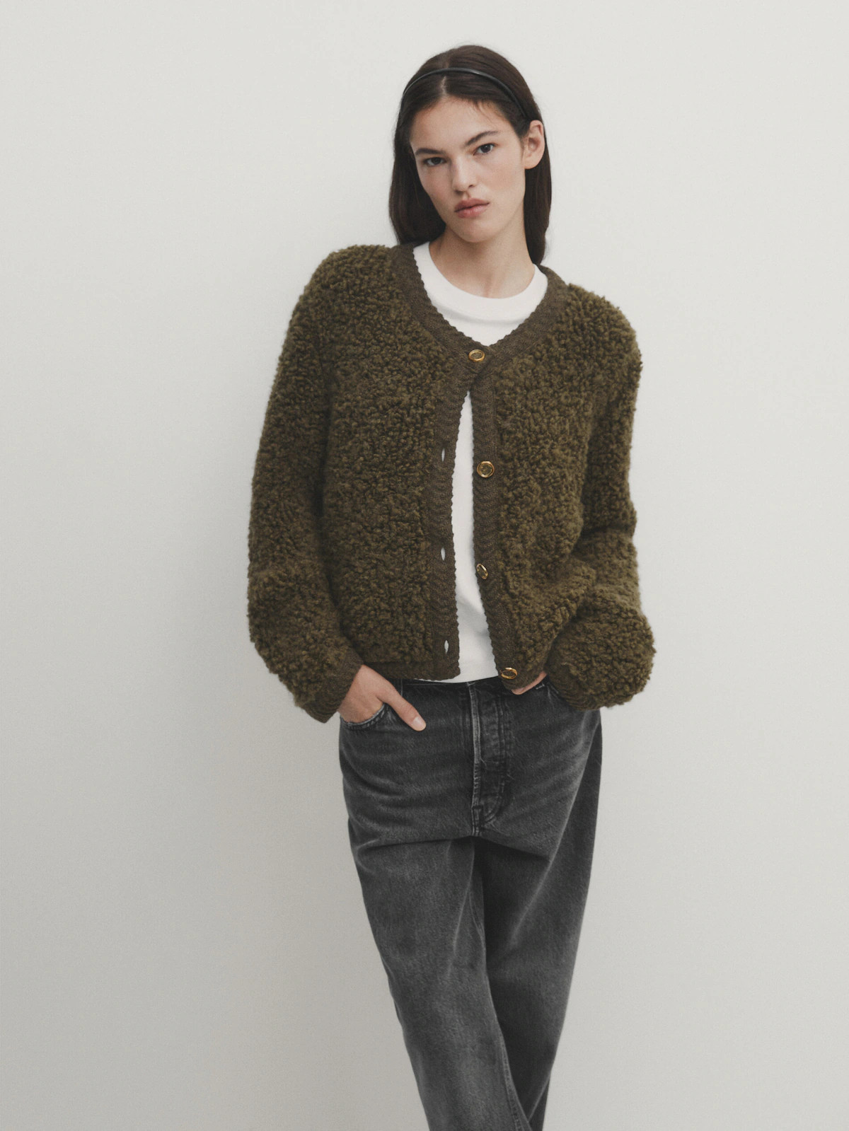 Bouclé knit cardigan with buttons | Massimo Dutti UK