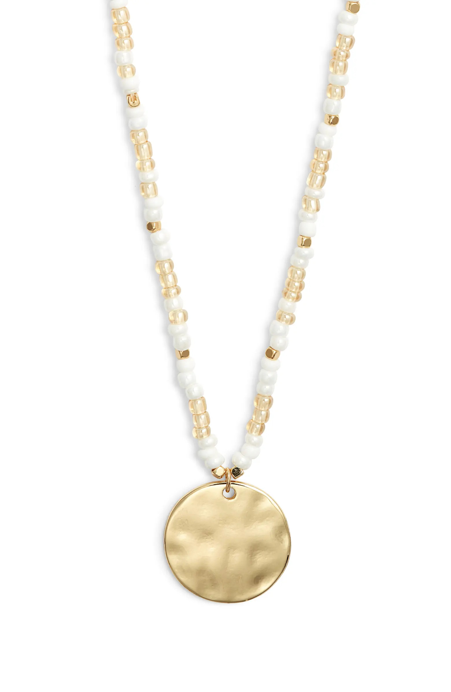 Nordstrom Hammered Coin Pendant Beaded Necklace | Nordstrom | Nordstrom