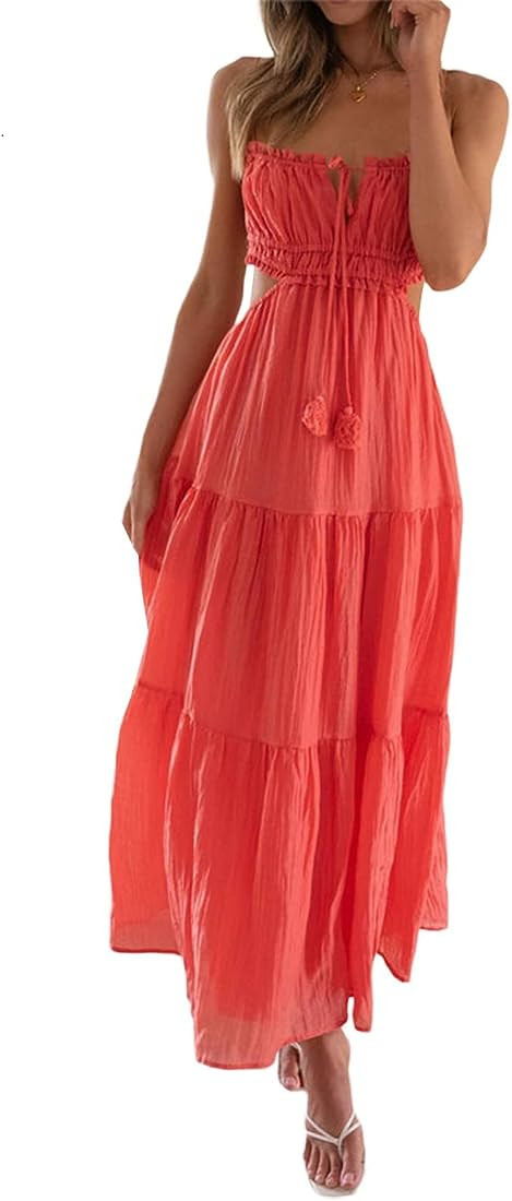 Women Y2k Bodycon Long Dress Spaghetti Strap Low Cut Dress Sexy Backless High Split Maxi Dress Cl... | Amazon (US)