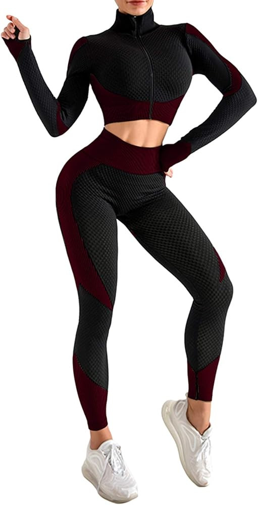 OLCHEE Womens 2 Piece Tracksuit Workout Set - Leggings and Crop Top Purplish M | Amazon (CA)