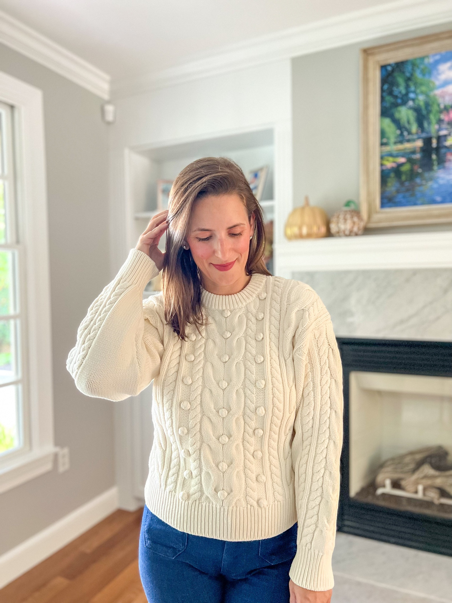 Sézane Melvin Jumper- size down if in between. Wearing an XS- sleeves are generously sized but makes the fit a bit more narrow through body. 

#LTKSeasonal