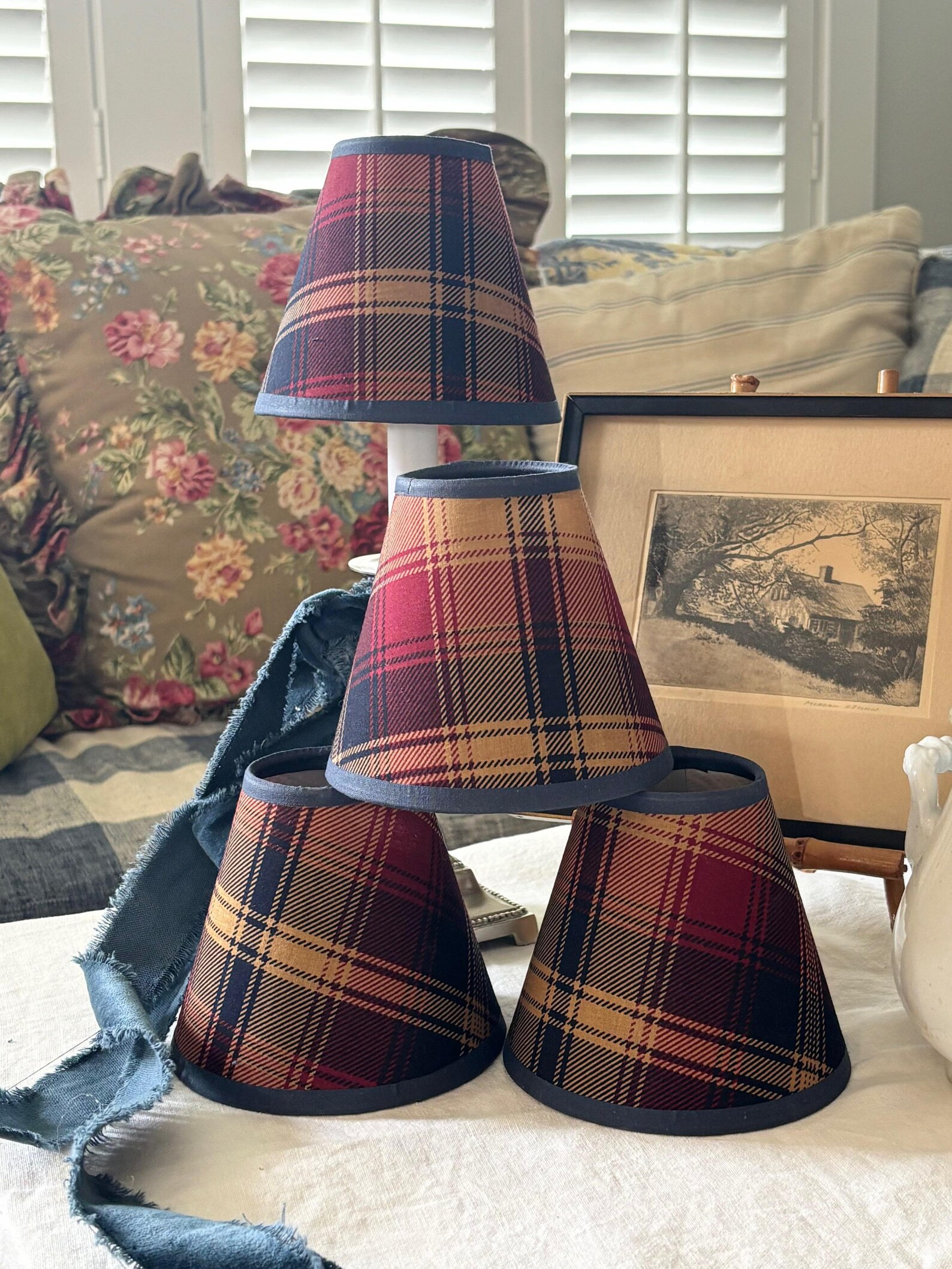 Vintage Plaid Chandelier Lampshades Set: English Library Decor - Etsy | Etsy (US)