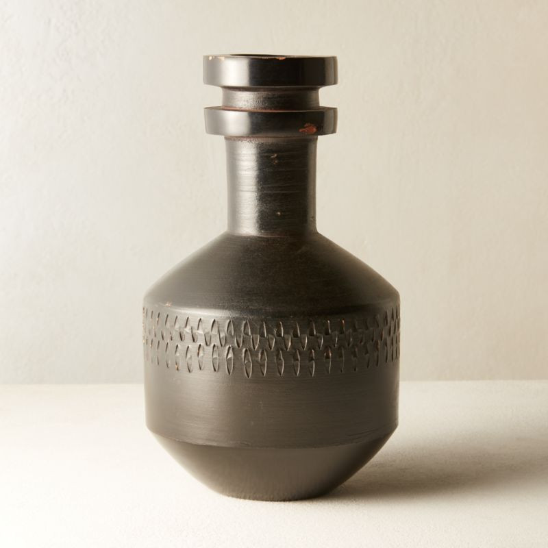 Smoke Modern Stack Black Terracotta Vase + Reviews | CB2 | CB2