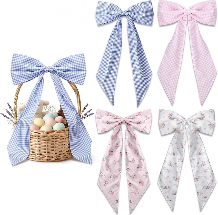 Suclain 4 Pcs Easter Basket Bows Spring Wreath Bow 11.8 x 19.7 Inch Colorful Gift Bows for Easter... | Amazon (US)