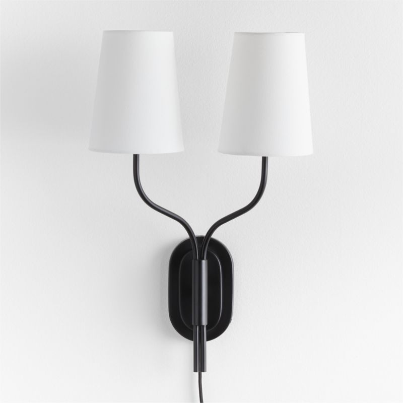 Seguin Blackened Steel 2-Light Traditional Plug In Wall Sconce + Reviews | Crate & Barrel | Crate & Barrel