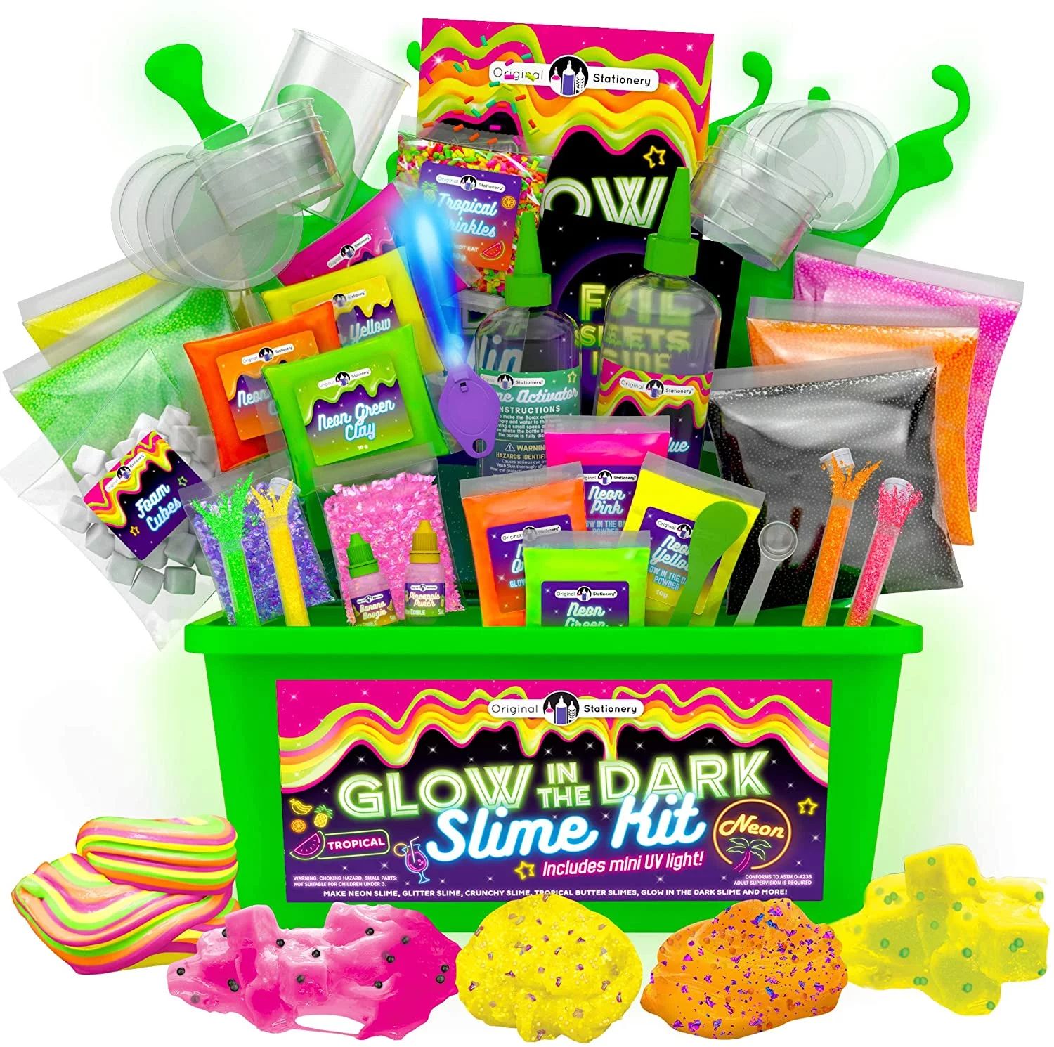 Original Stationery Tropical Glow in The Dark Slime Kit, 39 Piece Kit with Lots of Glitter Add in... | Walmart (US)