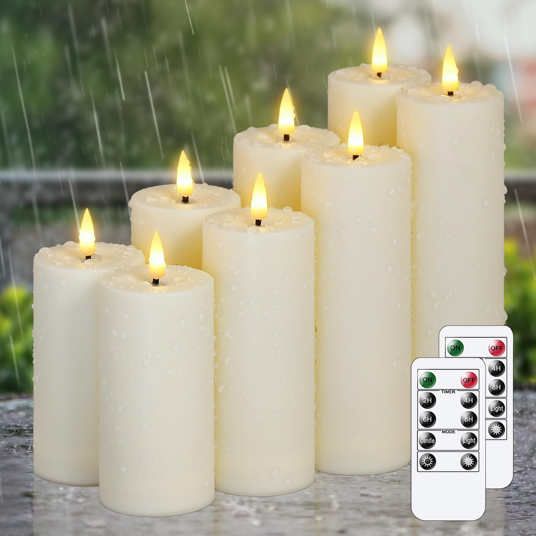 Flameless Waterproof 2.2" x4" 4" 5" 5" 6" 6" 7" 7" Pillar Candles with Remote Control and Timer, ... | Amazon (US)
