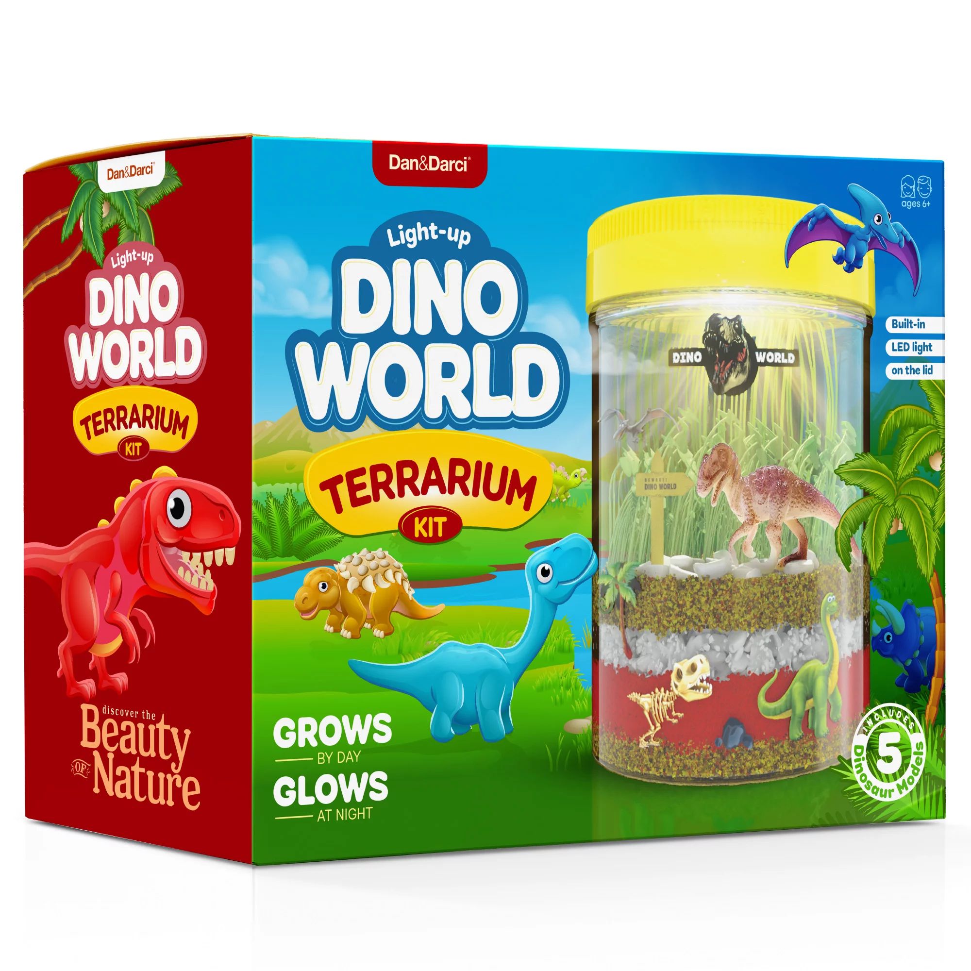 Dan&Darci Dino World Terrarium Kit for Kids - LED Light in Lid - Dinosaur Toys Gifts for Boys & G... | Walmart (US)