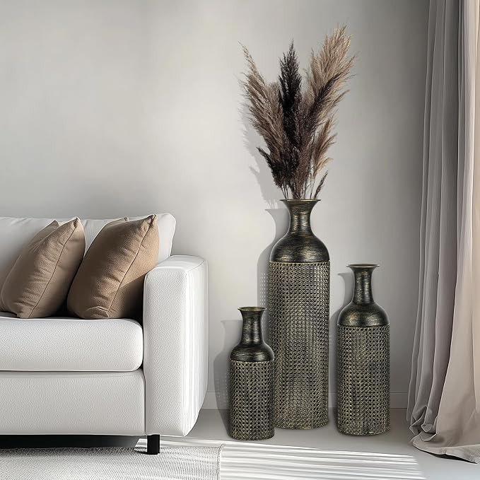 Sziqiqi Tall Vases Floor Standing: Extra Large Floor Vases for Living Room 27/20/16in - Metal Tal... | Amazon (US)