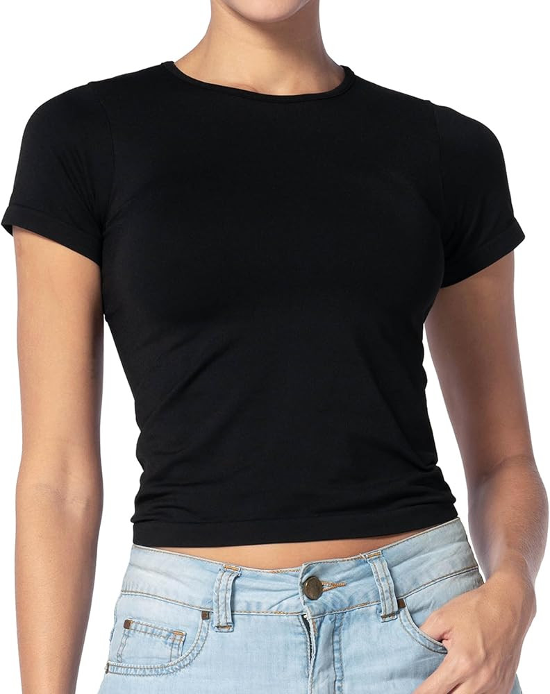 Sunzel Womens Fitted Tight Short Sleeve Shirts Basic Slim Fit T Shirts Soft Crew Neck Trendy Summ... | Amazon (US)