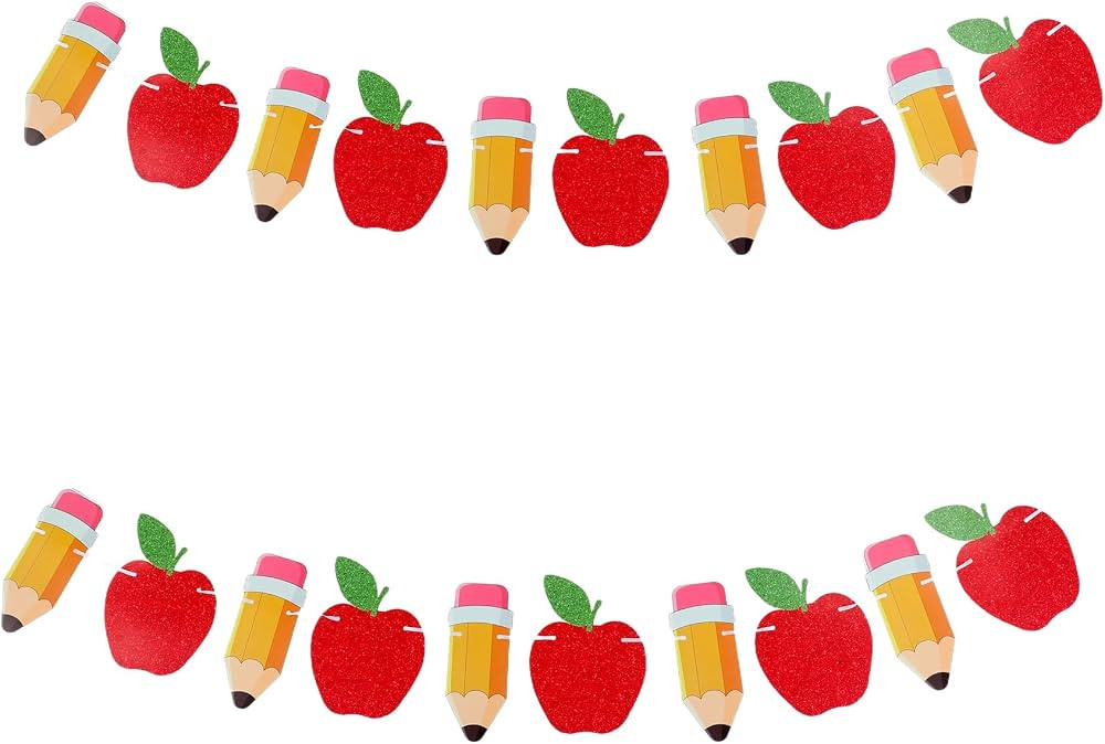 Back to School Banner, First Day of School Banner, Apples Pencil Garland Banners for Kindergarten... | Amazon (US)