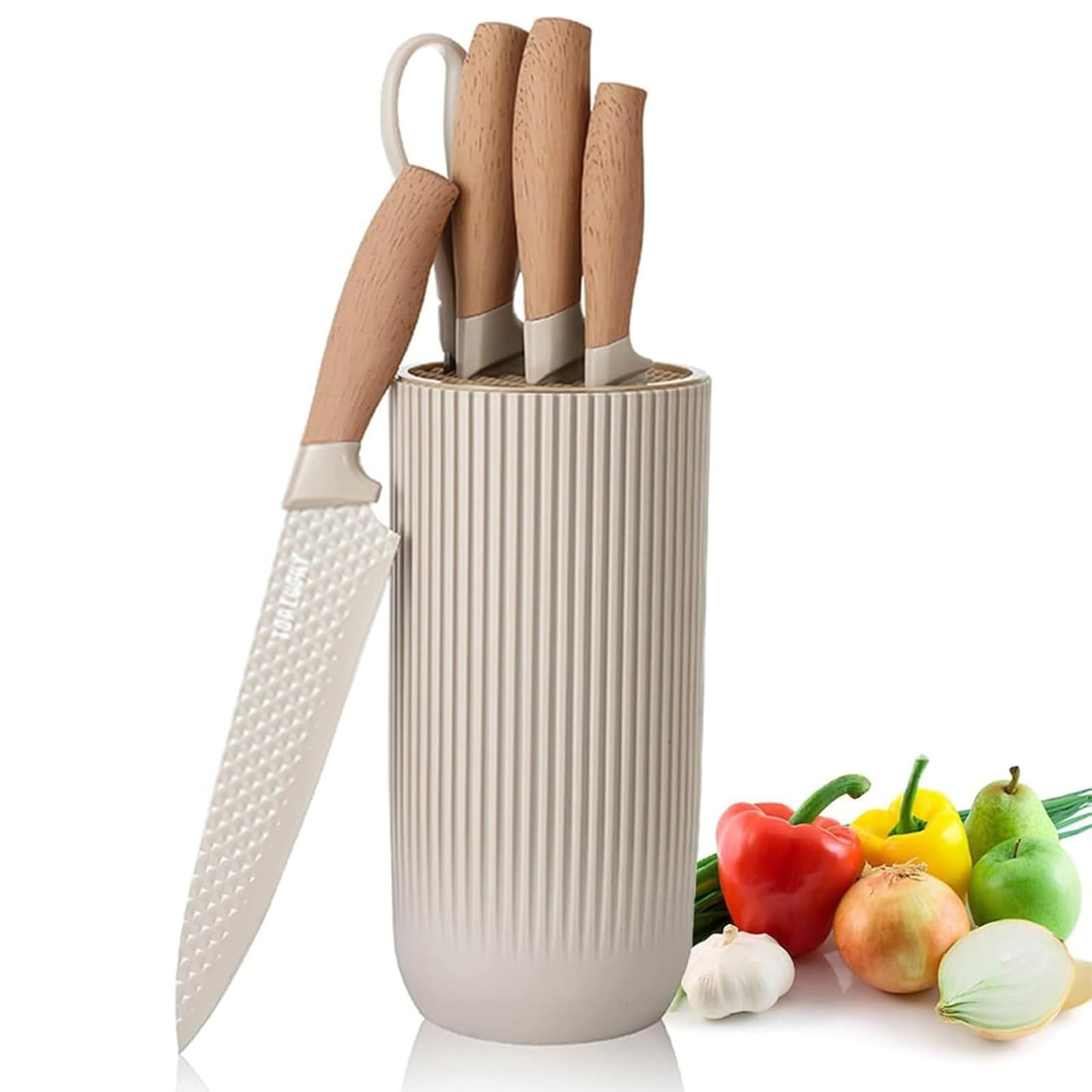 Kitchen Knife Set, Retrosohoo 6-Pieces Khaki Sharp Knife Block Sets for Kitchen, Non-stick Non-sl... | Amazon (US)