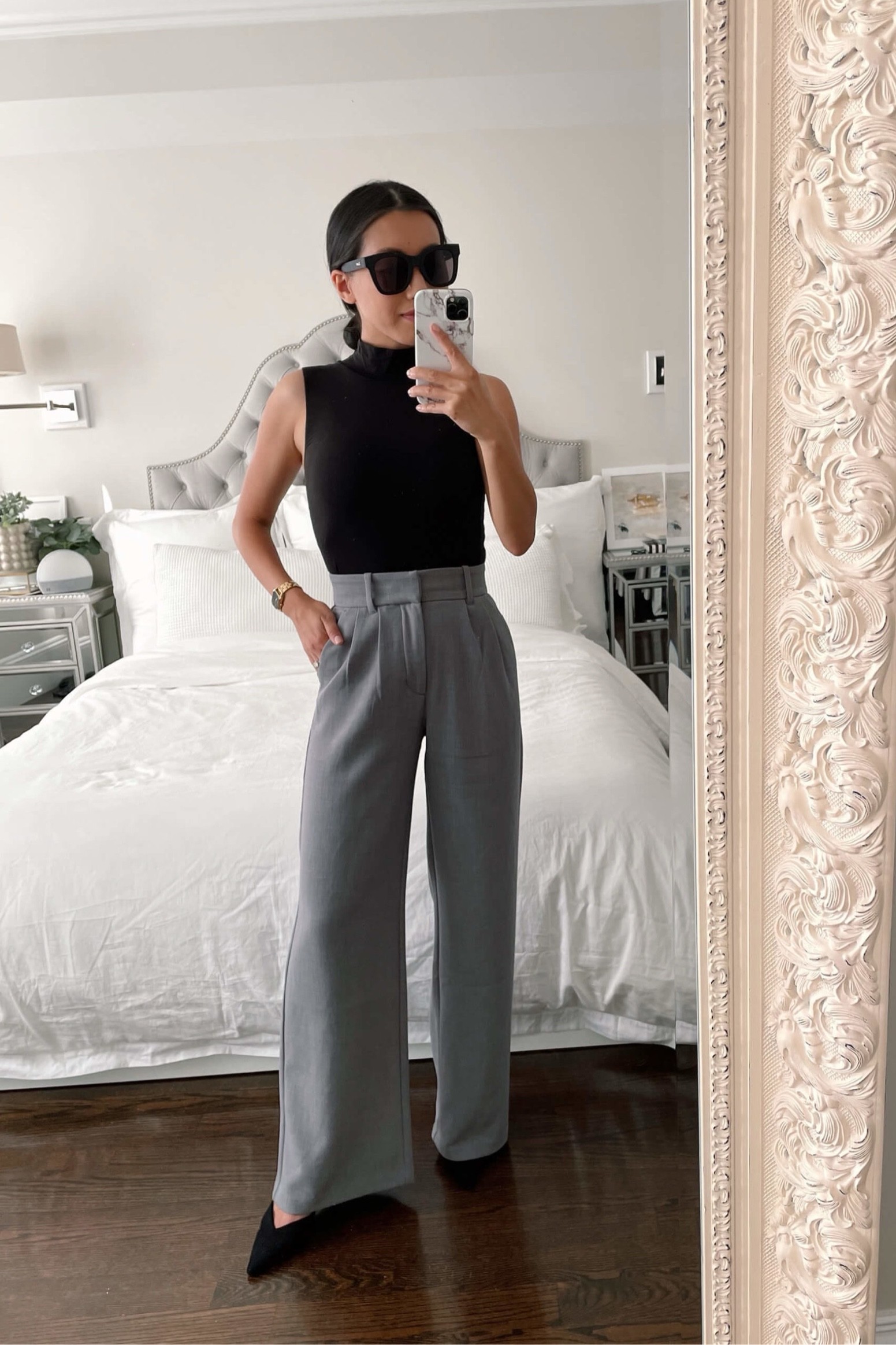 30% off Abercrombie + extra 15% off with code AFJEAN // work outfit ideas with wide leg pants // sleeveless mockneck top + gray trousers 
•Abercrombie trousers sz xs short
•WHBM top xxs 
•H&M kitten heels sz 5 (similar style also linked)
•Quay sunglasses 
•Anne Klein watch (linked at Amazon.com/shop/ExtraPetite)

#petite

#LTKworkwear #LTKSeasonal #LTKstyletip