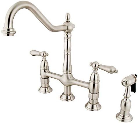 Kingston Brass KS1278ALBS Heritage Bridge Kitchen Faucet, 8-3/4", Brushed Nickel | Amazon (US)