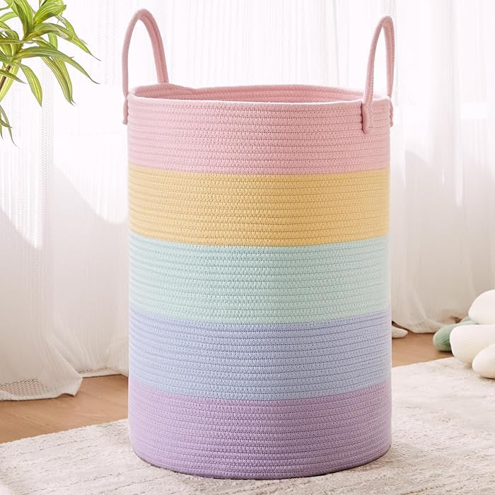 80L Extra Large Rainbow Baby Girls Hamper Laundry Basket for Kids Nursery Pastel Tall Blanket Bas... | Amazon (US)