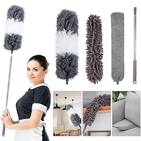 4PCS Microfiber Duster, with Extension Pole(Stainless Steel) 30 to 100 Inches, Reusable Bendable Dus | Walmart (US)
