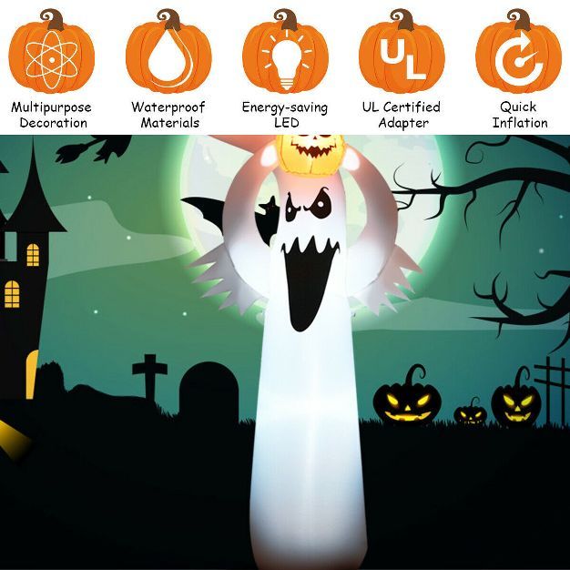 Costway 6FT Halloween Inflatable Blow Up Ghost w/ Pumpkin LED Lights Yard Decoration | Target