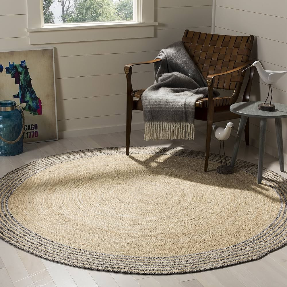SAFAVIEH Cape Cod Collection Area Rug - 6' Round, Ivory & Steel Grey, Handmade Braided Jute, Idea... | Amazon (US)