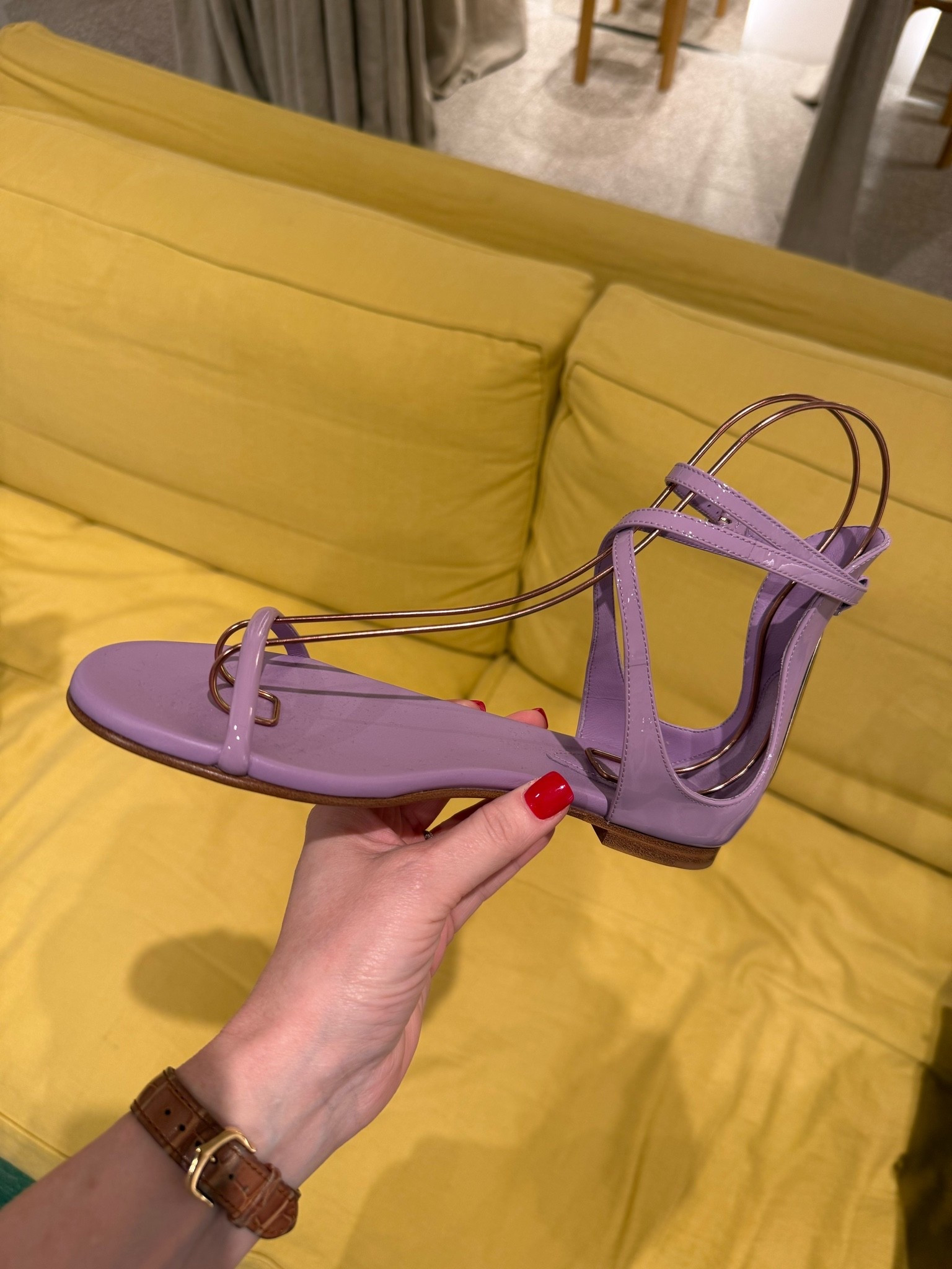 These are the only pair of purple sandals I have seen all season and there is a gold detail on the heel. It’s such a beautiful shade, and I have been thinking about them ever since I laid my eyes on them in Palm Beach last month.