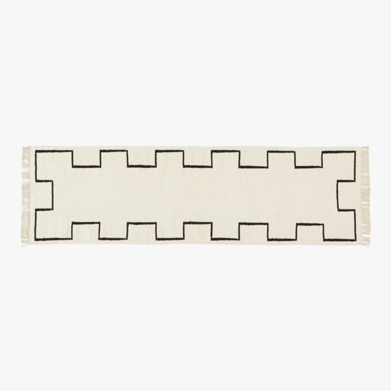 Ziyad Modern Bordered Handwoven Ivory and Black Dhurrie Hallway Runner Rug 2.5'x8' | CB2 | CB2