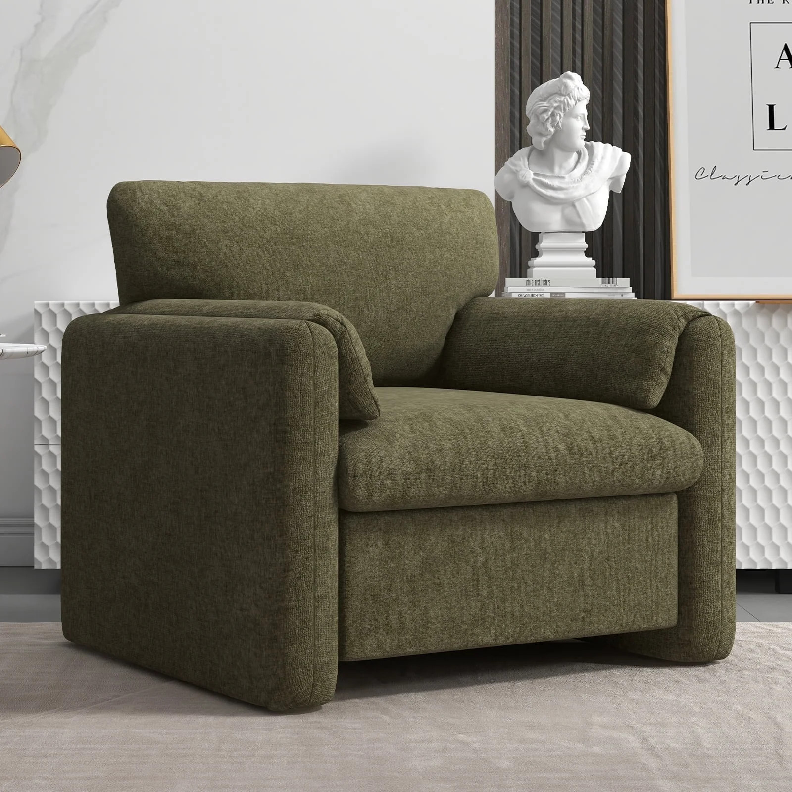 Bonzy Home 38" Wide Adult Chenille Fabric Solid Color Track Arm Chair and a Half with Plush Cozy,... | Walmart (US)