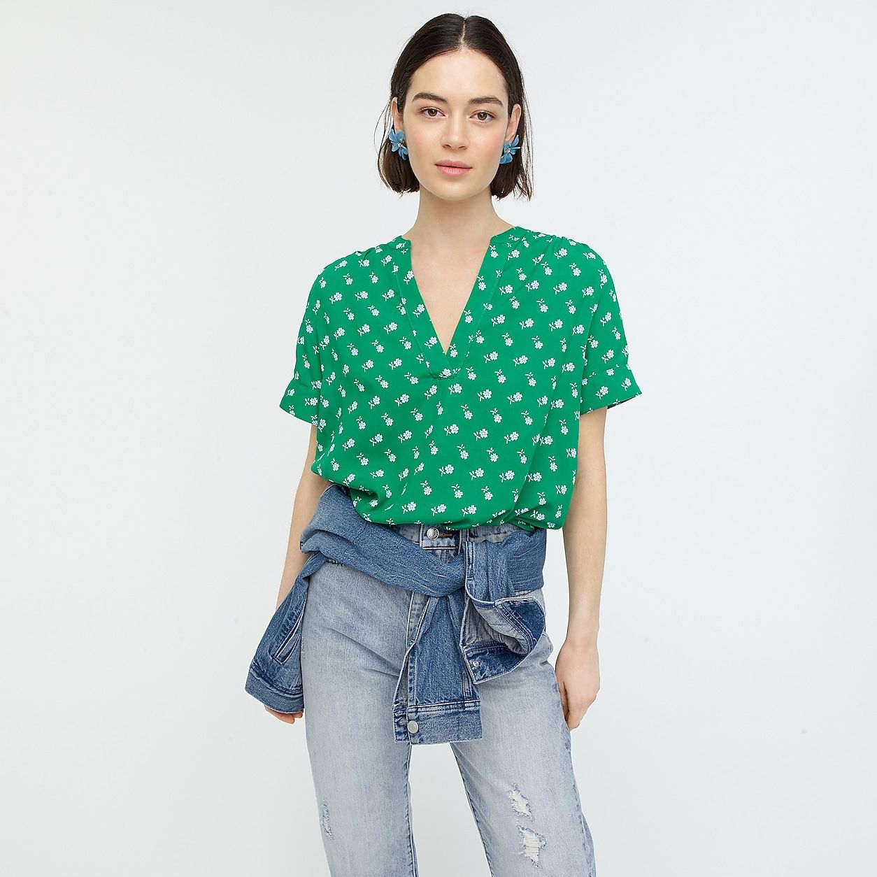 Drapey band-collar top in dainty floral | J.Crew US