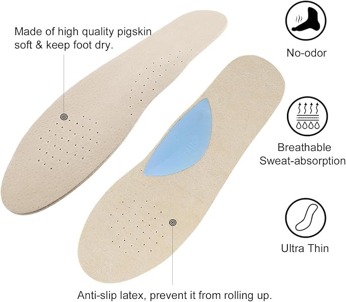 Leather Barefoot Shoe Insoles with Arch Support | Thin Sockless Inserts for Women Flats Dress Sho... | Amazon (US)