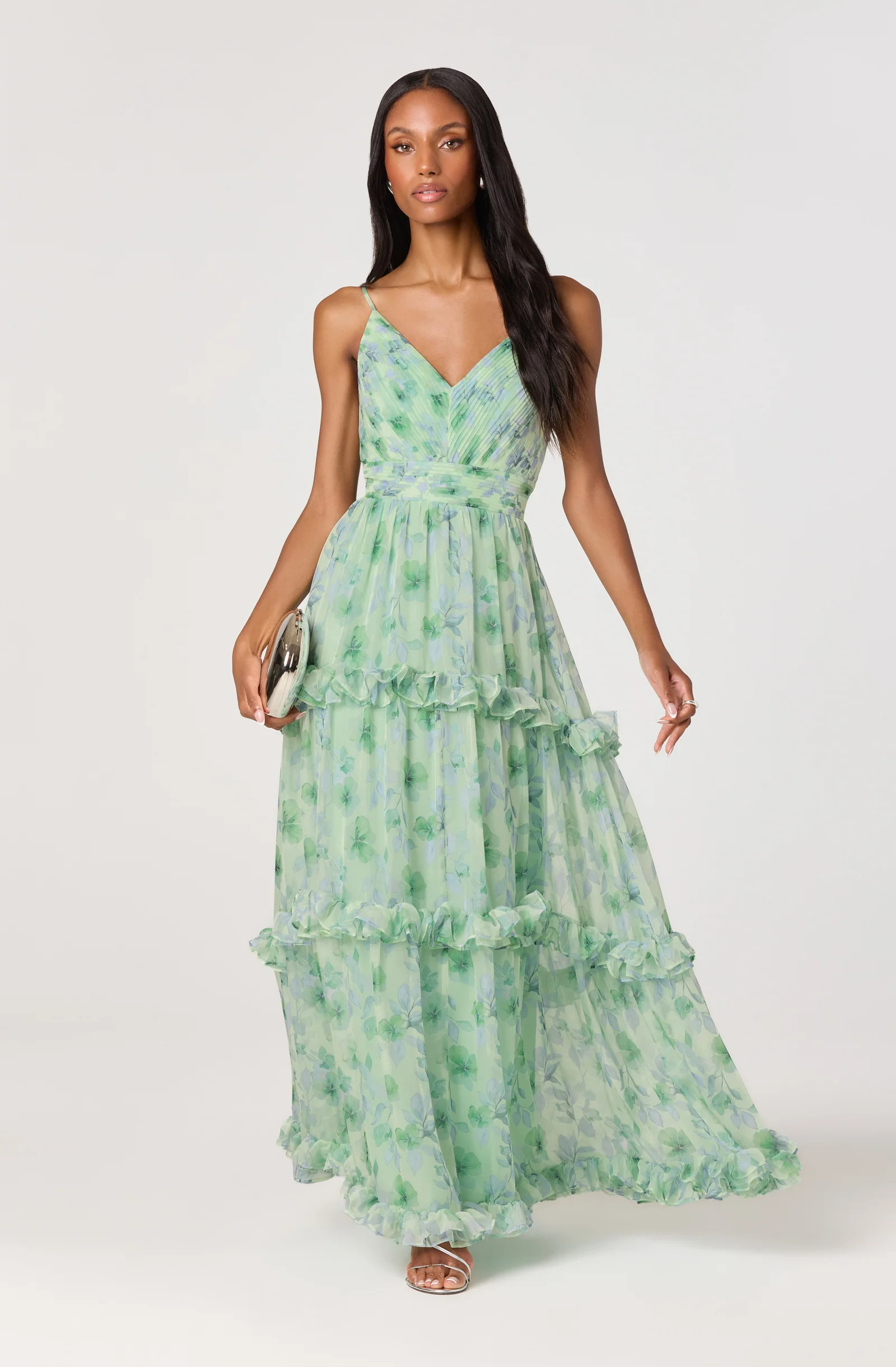 Ayanna Floral Pleated Tiered Maxi Dress - Pink floral / XS | ASTR The Label (US)