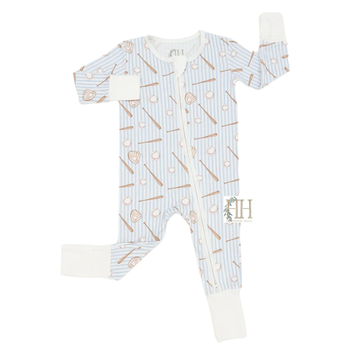 Boys Baseball Double Zipper Romper | Hamner Hill