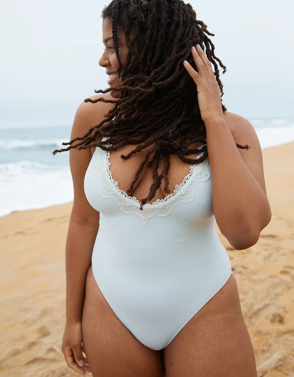 Aerie Waffle V Neck One Piece Swimsuit
  
    
      Full Coverage Booty | Available in Lengths | American Eagle Outfitters (US & CA)