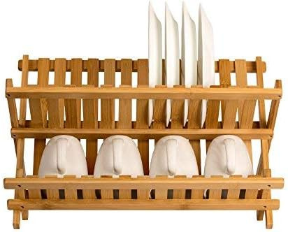 Sagler wooden dish rack plate rack Collapsible Compact dish drying rack Bamboo dish drainer | Amazon (US)
