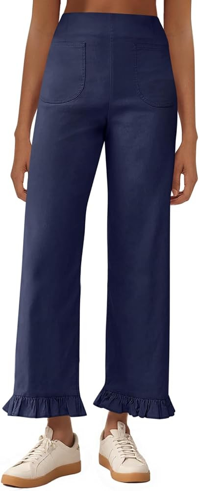 Cicy Bell Womens Wide Leg Capris Pants Casual High Waisted Ruffle Hem Zipper Loose Fit Trousers w... | Amazon (US)