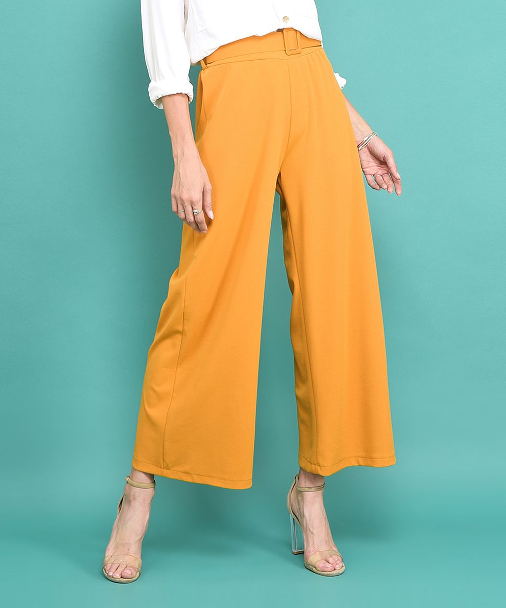 La Fille du Couturier Women's Casual Pants YELLOW - Yellow Belted Venus Wide-Leg Pants - Women | Zulily