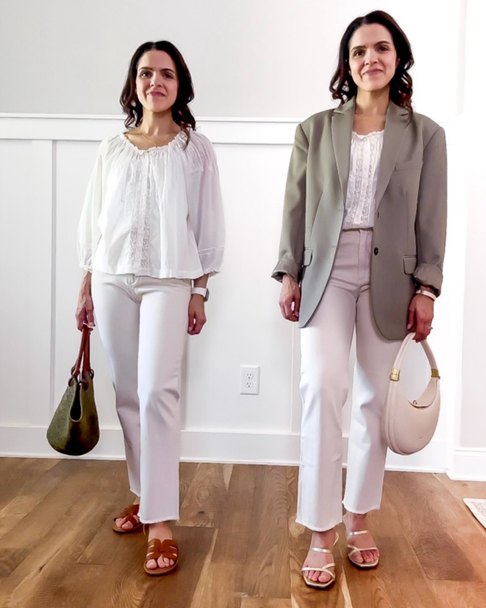Day to Night outfit idea | White blouse and ecru cropped jeans  — layer an oversized blazer and swap the sandal.

day to night outfits, outfit ideas, spring style, what to wear, dinner, date night, happy hour, girls night

#LTKootd #LTKgrwm