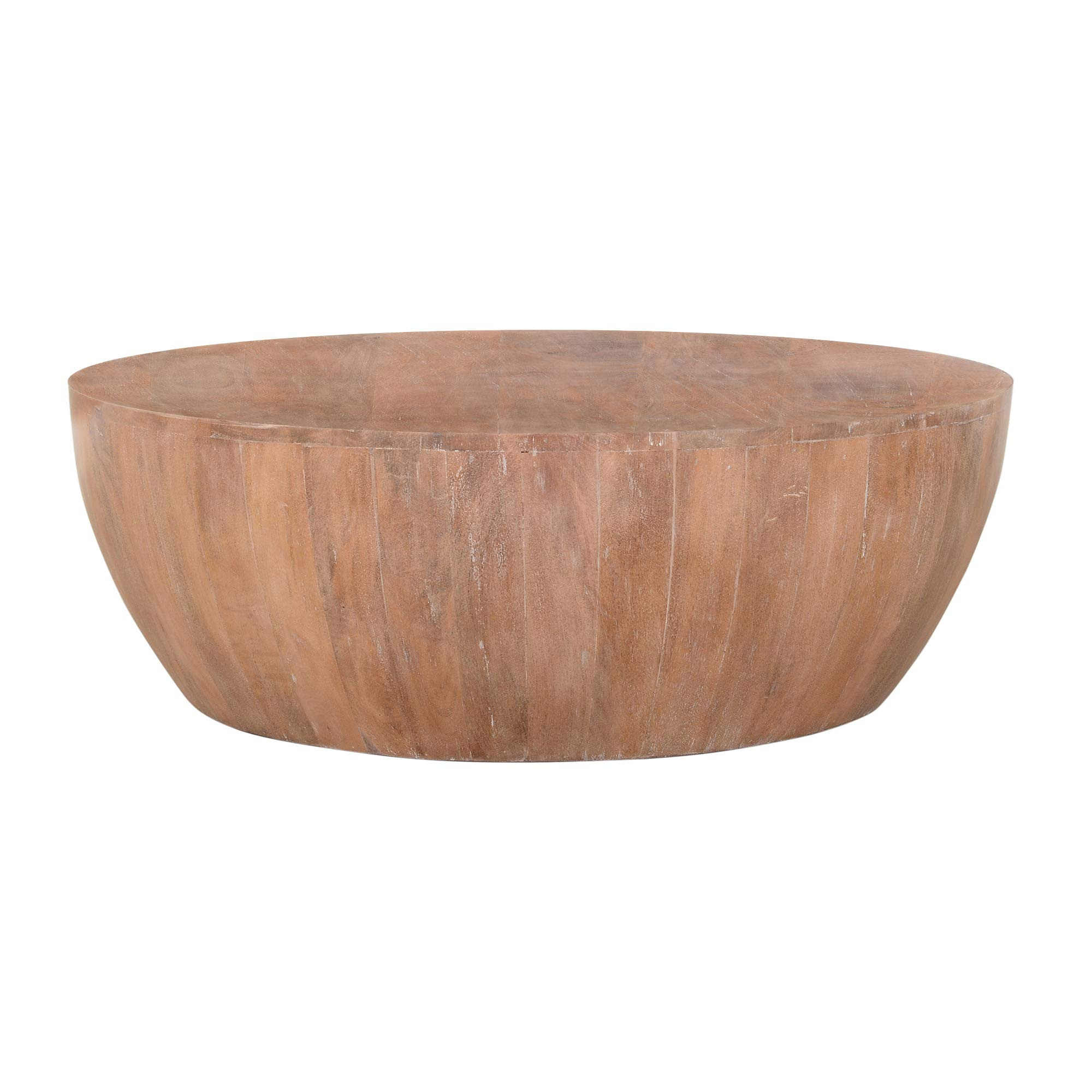 TUP THE URBAN PORT Arthur Drum Shape Wooden 35.5 Inch Coffee Table with Plank Design Base, Distre... | Amazon (US)